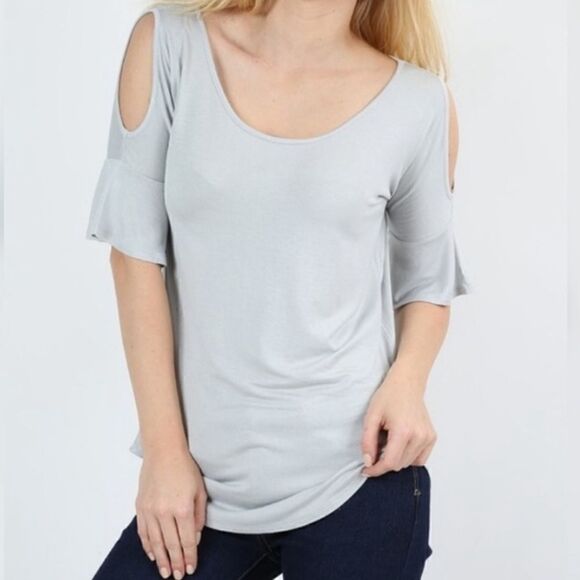 Ruffled Sleeve Cold Shoulder Top - Picture 10 of 14